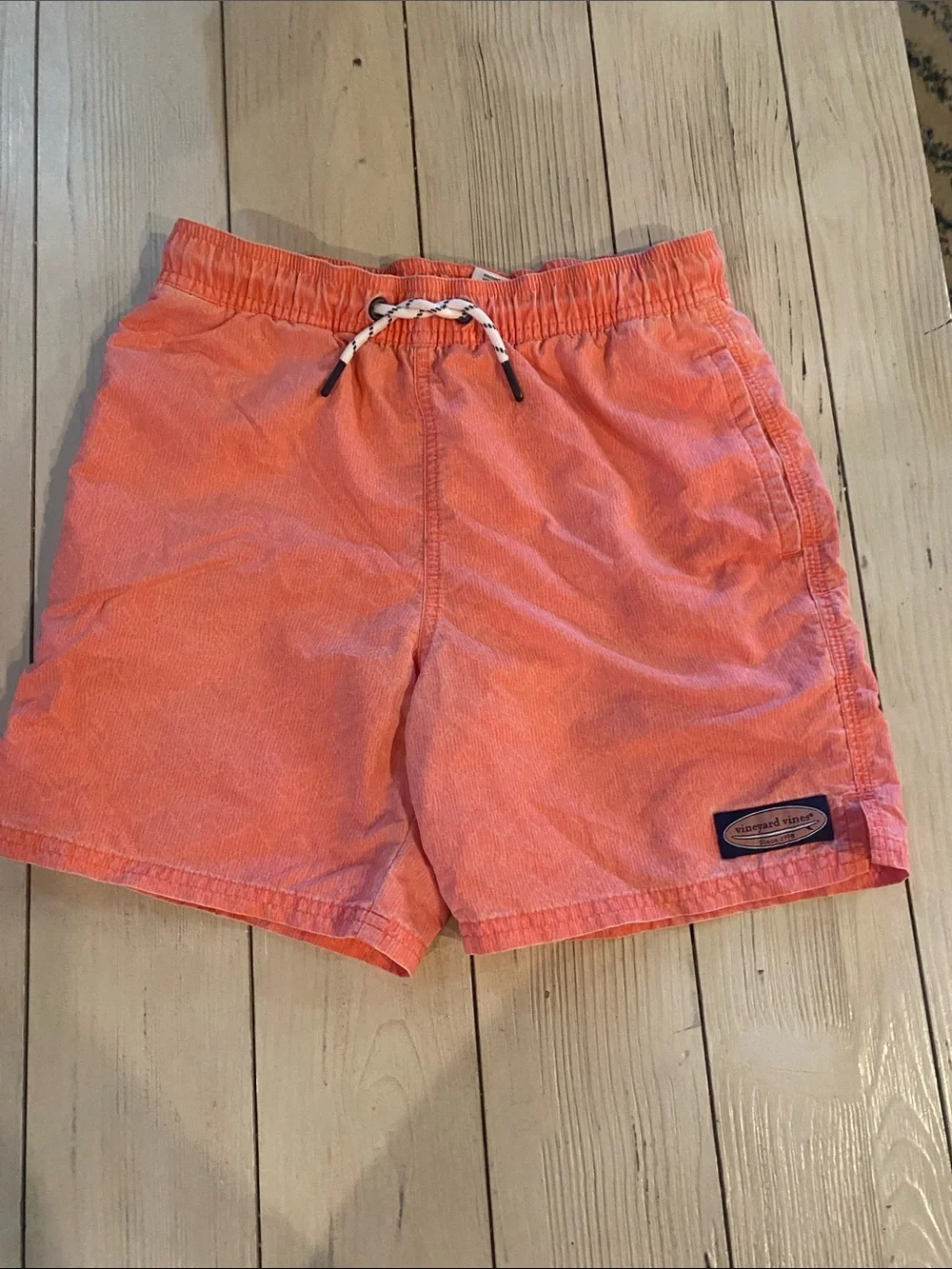 Vineyard Vines Coral Orange Swim Shorts with Logo Tag